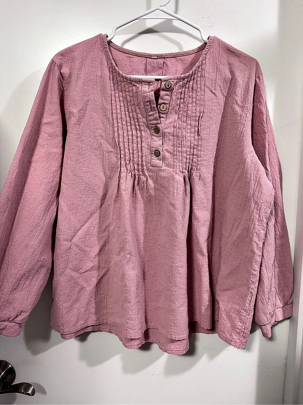 Pink Cotton Blend Long Sleeve Tunic Size Large
